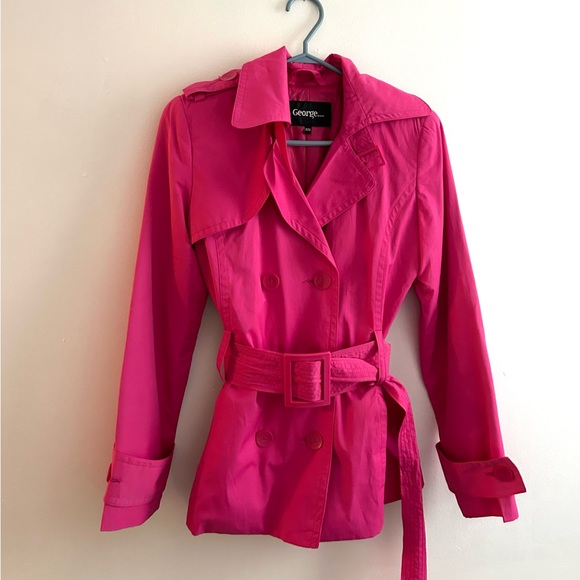 Hot Pink Belted Short Trench Coat - Picture 1 of 3